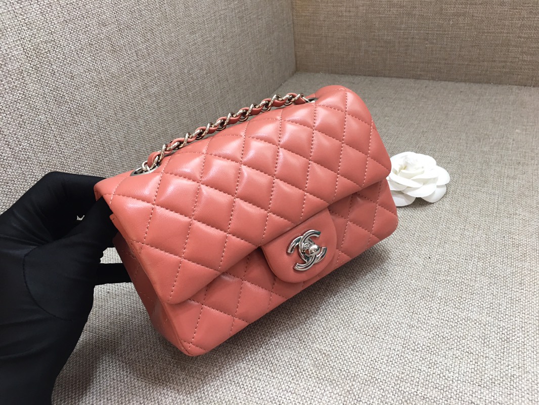 Small Classic Flap Lambskin Bag A01116 Cream Pink/Silver